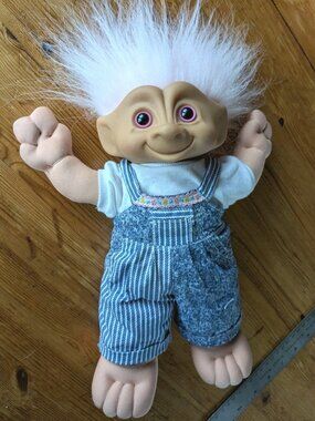 Vintage Ace Novelty Treasure Troll 1991 Doll - Plush Belly Jewel Pink White Hair